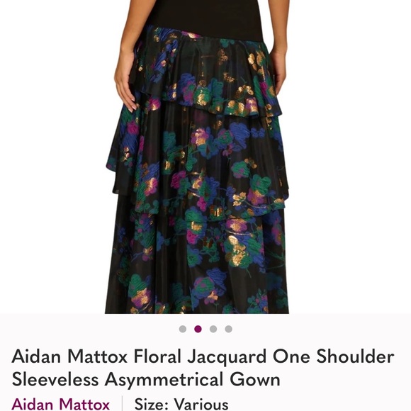 AIDAN MATTOX One Shoulder Black Dress w/Floral Layered Jacquared Fabric Sz4 - Picture 2 of 14